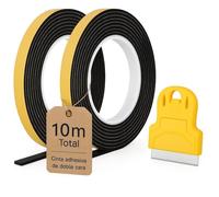 Lot de 2 rubans d'étanchéité pour cuisine 5 m chacun 10 m Joint vitrocéramique caoutchouc EPDM 10 mm x 2 mm Haute température Adhésif Précision Comptoir Grattoir supplémentaire Installation facile