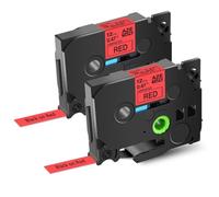 Lot de 2 rubans d'étiquettes 12 mm noir sur blanc, ruban laminé standard compatible avec les fournitures d'imprimante, modèles d'imprimante d'étiquettes pour numéro de pièce Tze-231(2PK Black on Red)