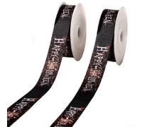 Lot de 2 rubans d'Halloween en tissu imprimé citrouille 457,2 cm | Tissu robuste, citrouille et impressions sur toile, 457 cm de long, idéal pour l'emballage, les loisirs créatifs