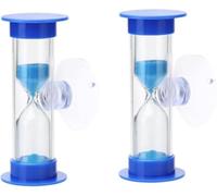 Lot de 2 sabliers bleus pour brosse à dents de 2 minutes, sablier de 2 minutes, ventouse en plastique, sablier pour décoration de bureau, cadeaux de fête