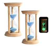 Lot de 2 sabliers lumineux en bois pour enfants - 10/30 minutes - Sablier coloré pour enfants - Anti-chute - Pour se brosser les dents, les jeux, la cuisine, la décoration, la maison, le bureau - Bleu
