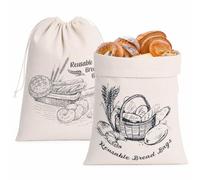 Lot de 2 Sac a Pain en Lin Naturel avec Cordon de Serrage - Sac a Pain Tissu Respirant pour Conservation Longue Duree -40x30 cm Sacs Tissu Reutilisable avec Doublure TPU pour Baguette et Pains Complet