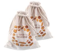 Lot de 2 Sac a Pain Longue Conservation, Sac a Tissu Coton Lin, Cordon de Réutilisables, Pochettes à Cordon en Coton et Lin pour Emballage Baguette (31x38 cm)