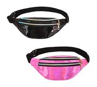 Lot de 2 Sac Banane Femme,Sac Banane Ceinture Brillant,pour Femme Homme Enfant Voyage Course à Pied Festival fête(Noir et Rose).