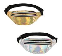 Lot de 2 Sac Banane Femme,Sac Banane Ceinture Brillant,pour Femme Homme Enfant Voyage Course à Pied Festival fête(or et argent).