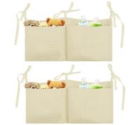 Lot de 2 Sac Rangement Lit Bébé Organisateur Table a Langer Suspendu en Coton Doux Poche de Lit Grande Capacité pour Couches Biberons Doudous Panier Rangement Bebe Deco Chambre Bebe Blanc Laiteux