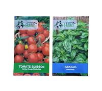 lot de 2 sachets de graines - Saveur Italie - tomate buisson - basilic grand vert genovese -