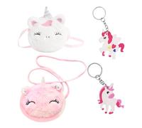 Lot de 2 sacs à bandoulière chevaux arc-en-ciel, 2 porte-clés, sac à dos en peluche, porte-monnaie pour filles, sac à bandoulière pour enfants, joli sac à dos de dessin animé, cadeau de princesse,