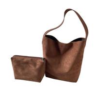 Lot de 2 sacs à bandoulière spacieux en daim résistant à l'usure avec ensemble de produits cosmétiques Intérieur spacieux pour livres essentiels sous les bras, marron, Beauté de masse