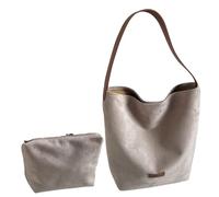 Lot de 2 sacs à bandoulière spacieux en daim résistant à l'usure avec ensemble de produits cosmétiques Intérieur spacieux pour livres essentiels sous les bras, beige, Beauté de masse