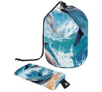Lot de 2 sacs à cosmétiques de voyage grande capacité souples et étanches avec cordon de serrage Motif baleine Bleu océan, Motif baleine de l'océan bleu, 9.9x6.9in/25.2x17.6cm;6x3.5in/15.2x8.8cm,