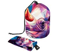 Lot de 2 sacs à cosmétiques de voyage grande capacité souples et étanches avec cordon de serrage Motif rhinocéros 25, Motif rhinocéros d'art, 9.9x6.9in/25.2x17.6cm;6x3.5in/15.2x8.8cm, Élégant