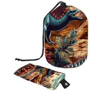 Lot de 2 sacs à cosmétiques de voyage grande capacité souples et étanches avec cordon de serrage - Motif dinosaure, Pop Art Cartoon Dinosaur World, 9.9x6.9in/25.2x17.6cm;6x3.5in/15.2x8.8cm, Élégant