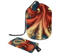 Lot de 2 sacs à cosmétiques de voyage grande capacité souples et étanches avec cordon de serrage - Pop Art Octopus Ocean Animal, Pop Art Pieuvre Océan Animal, 9.9x6.9in/25.2x17.6cm;6x3.5in/15.2x8.8cm,