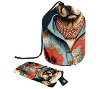 Lot de 2 sacs à cosmétiques de voyage grande capacité souples et étanches avec cordon de serrage pour vêtements et chiens, Florals Vêtements Chiens, 9.9x6.9in/25.2x17.6cm;6x3.5in/15.2x8.8cm, Élégant