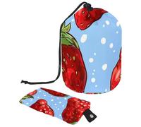 Lot de 2 sacs à cosmétiques de voyage grande capacité souples et étanches avec cordon de serrage Rouge fraise, Fraise rouge, 9.9x6.9in/25.2x17.6cm;6x3.5in/15.2x8.8cm, Élégant