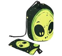 Lot de 2 sacs à cosmétiques de voyage grande capacité souples et étanches avec cordon de serrage Vert, Green Fun Cute Alien Moon, 9.9x6.9in/25.2x17.6cm;6x3.5in/15.2x8.8cm, Élégant