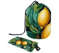Lot de 2 sacs à cosmétiques de voyage grande capacité souples et étanches avec cordon de serrage Vert citron, Citron vert frais, 9.9x6.9in/25.2x17.6cm;6x3.5in/15.2x8.8cm, Élégant
