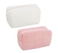 Lot de 2 sacs à cosmétiques en carreaux, soin de la peau, sac portable, Rose/Blanc, 16x9x10cm, mignon