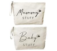 Lot de 2 sacs à cosmétiques en toile blanche avec fermeture éclair pour femme enceinte, cadeau de nouvelle maman BMYUK