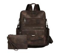 Lot de 2 sacs à dos en cuir synthétique avec porte-monnaie, Couleur : café, Bohème