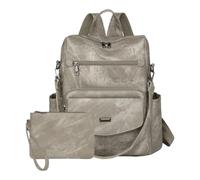 Lot de 2 sacs à dos en cuir synthétique avec porte-monnaie, Gris, Bohème