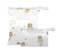 Lot de 2 sacs à fermeture éclair motif planète astronaute blanche pour maillot de bain avec poignées pour couches de bébé, piscine