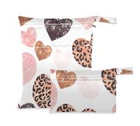 Lot de 2 sacs à fermeture éclair pour maillot de bain avec poignées pour le yoga, la plage (cœurs léopard des années 80)