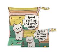 Lot de 2 sacs à langer étanches avec poignées pour salle de sport et piscine Motif chat blanc Inscription Speak Darling and Enter