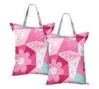 Lot de 2 sacs à linge imperméables avec poignée - Motifs géométriques roses et bleus - Pour entraînement et yoga