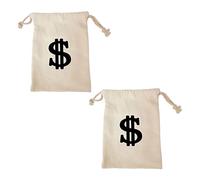 Lot de 2 sacs à monnaie, un sac plein d'argent, un sac à monnaie, un sac à billets, un symbole dollar, un cordon de serrage, un sac en tissu, pour accessoires, vêtements, carnaval, costume de voleur,
