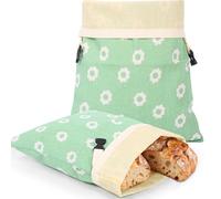 Lot de 2 sacs à pain en cire d'abeille avec doublure amovible - Taille XXL - Fermeture à clic - En cire d'abeille - Pour le pain - Respirant - Conservation naturelle du pain au levain (vert)