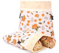 Lot de 2 sacs à pain en cire d'abeille avec doublure amovible - Taille XXL - Fermeture à clic - Sac en cire d'abeille pour le pain - Respirant - Conservation naturelle du pain au levain (orange)