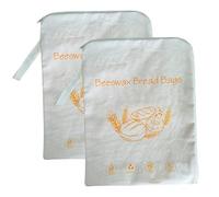 Lot de 2 sacs à pain en cire d'abeille avec fermeture éclair, 43, 2 x 33 cm, en coton naturel de qualité alimentaire, sacs à pain réutilisables et respectueux l'environnement pour une cuisine durab