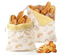 Lot de 2 sacs à pain en cire d'abeille réutilisables - 43 cm x 33 cm - En coton avec revêtement en cire d'abeille naturelle - Sac de rangement pour pâte à sucre et pain (pain)