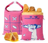 Lot de 2 sacs à pain en cire d'abeille, réutilisables, en coton, 32 × 43 cm, extra grands, pour garder le pain et les pâtisseries au frais, rose et blanc