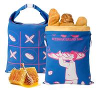 Lot de 2 sacs à pain en cire d'abeille - Réutilisables - En coton - 32 x 43 cm - Extra larges - Pour garder le pain et les pâtisseries au frais (bleu + blanc)