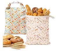 Lot de 2 Sacs à Pain en Cire d'Abeille, Sacs de Conservation Réutilisable avec Boucle d'insertio, Sacs de Rangement en Coton, pour Conserver Le Pain, Les Baguettes, Les Légumes et Les Fruits 42,5x33cm