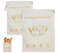 Lot de 2 sacs à pain en coton et cire d'abeille à large fermeture éclair pour levain - Sacs à pain réutilisables en cire d'abeille avec fermeture éclair - Pochette de rangement alimentaire pour garder