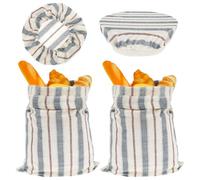 Lot de 2 sacs à pain en lin - 45 × 30 cm - Avec 2 couvercles de bol - Motif à rayures - Pour ranger des noix, des collations, des pâtisseries, des fruits, des légumes