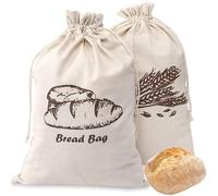 Lot de 2 Sacs à Pain en Lin avec Cordon de Serrage, Sacs à Pain pour Pain Fait Maison/Garder le Pain Frais, Réutilisables Sac a Pain Tissu pour Pain, Baguette, Fruits, Légumes, 29 x 44 cm