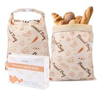 Lot de 2 sacs à pain réutilisables en cire d'abeille pour faire maison, sacs de rangement en lin et coton de qualité supérieure pour pain, gardez votre pain frais pendant des jours adaptés au