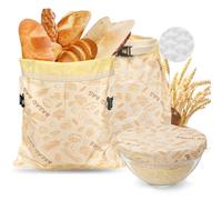 Lot de 2 sacs à pain réutilisables en cire d'abeille pour levain, coton bio, rangement du pain fait maison et couvercle de bol