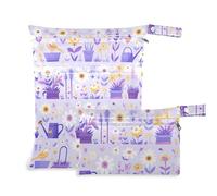 Lot de 2 sacs à vêtements humides lavables pour bébé avec poignées pour piscine, piscine (fleur fraîche violette et blanc)