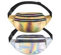 Lot de 2 sacs banane à paillettes pour femme - Métallique - Étanche - Réglable - Pour filles, femmes, hommes, enfants, fêtes, festivals, sport, plein air, voyages - Doré, argenté, Or et argent.,