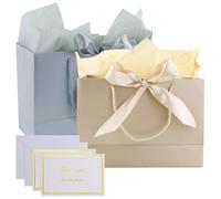 Lot de 2 sacs cadeaux avec anse - 2 sacs cadeaux + 2 cartes de vœux + 4 papier de soie avec 2 enveloppes - Sacs en papier avec anses - Emballage cadeau pour cadeau, anniversaire, fête, mariage