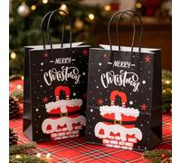 Lot de 2 sacs cadeaux de Noël en papier kraft, sac à main joyeux (style 6) | Avec imprimé Père Noël, renne, flocon de neige, jouet de Noël, pochette cadeau pour fête, cadeau, décoration, 29 x 15 cm