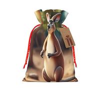 Lot de 2 sacs cadeaux réutilisables avec cordon de serrage Motif zoo de kangourou