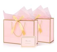 Lot de 2 sacs cadeaux roses de taille moyenne avec 4 emballages et 2 cartes, sacs en papier rose avec poignées, sacs cadeaux d'anniversaire, sacs de fête pour filles, Saint-Valentin, demoiselle