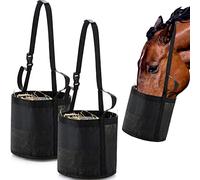 Lot de 2 sacs d'alimentation pour chevaux - Seau d'alimentation confortable en maille respirante - Sac d'alimentation robuste avec sangle réglable et fond imperméable pour fournitures d'alimentation pour chevaux - Sac d'alimentation pour muselière, taille M, noir